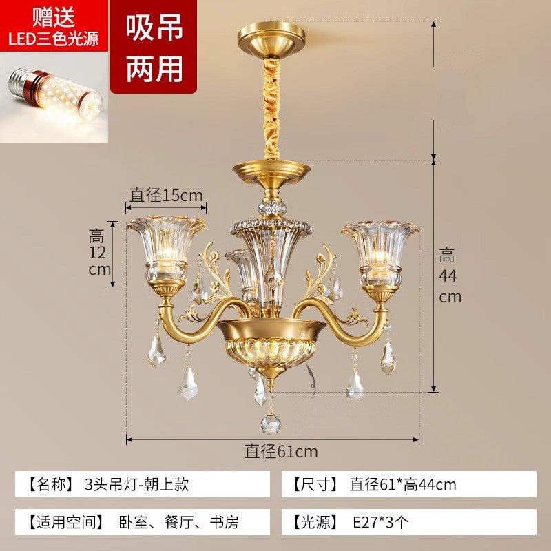 European crystal all-copper chandelier villa atmosphere living room dining room light duplex floor room American lighting light luxury chandelier