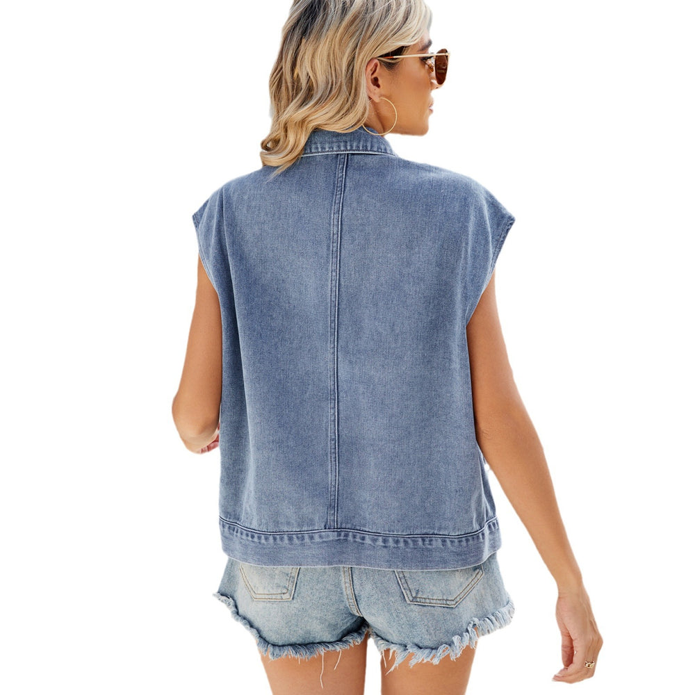 Ebay european and american cross-border women's summer  independent station new washed single-breasted denim vest vest trendy