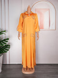 Aliexpress tiktok african women's new arrival shiny silk satin loose plus size dress with free butterfly brooch