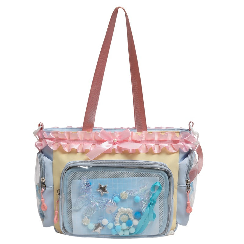 New schoolbag handbag for female junior high school students, cute and sweet large-capacity backpack, student make-up bag