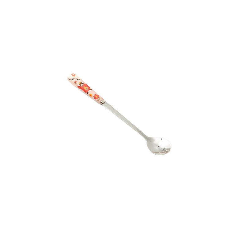 Cartoon girl ceramic handle high-temperature resistant anti-scald fork and spoon set, premium stainless steel cutlery, steak knife and fork
