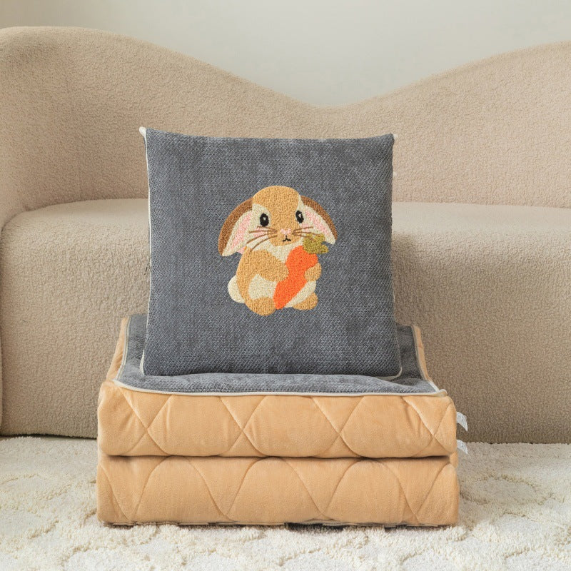 Cartoon plush throw blanket - dual use pillow blanket, crystal velvet, thickened towel embroidery, perfect for car, office, air conditioning, and nap time