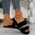 2024 hip-hop new arrival rhinestone fur slippers for women fall and winter home plus velvet heattechlace edge plush slippers for women