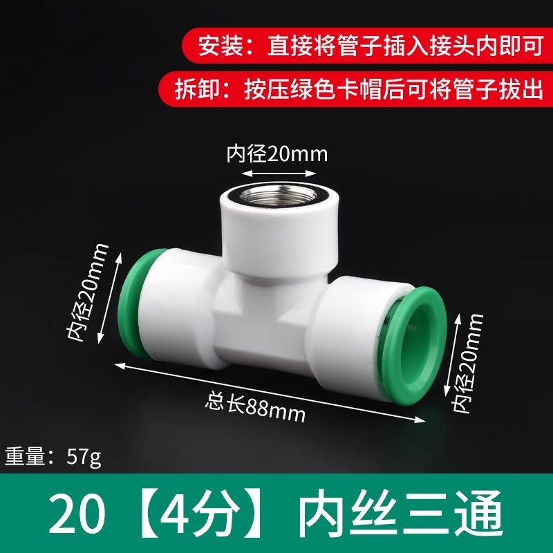 Ppr water pipe quick connector, 1/2" and 3/4" no-heat, no-weld push-to-connect fittings, 20/25 pe hot and cold water pipe accessories