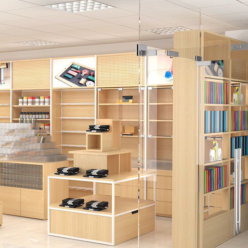 Stationery store shelves, stationery steel and wood display racks against the wall, multi-functional bookstore pen racks, double-sided Nakajima display cabinets for storage