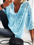 loose type    new arrivalfashionlacepatchwork u-neck three-quarter sleeve tops