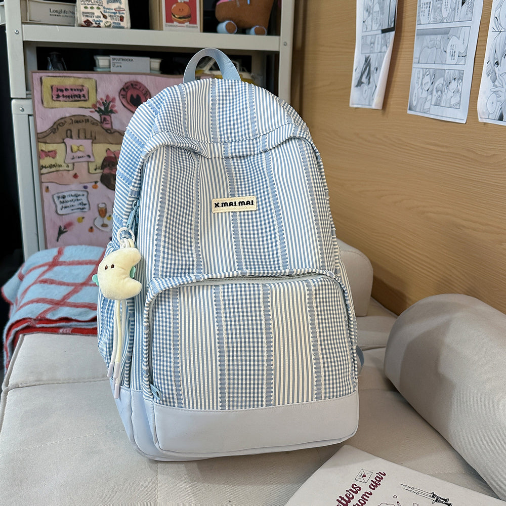 New sweetheart girl wavy plaid backpack - unique design, minimalist style, versatile and perfect for female college students
