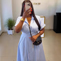 European and american cross-border women's clothing: african plus size  summer new fashion turn-down collar short sleeve striped shirt dress for women