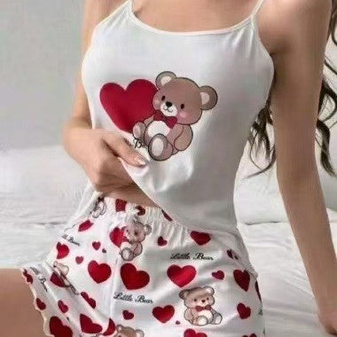 hot-selling new printed camisole top, cartoon printed shorts, loungewear, pure and alluring lingerie sleepwear