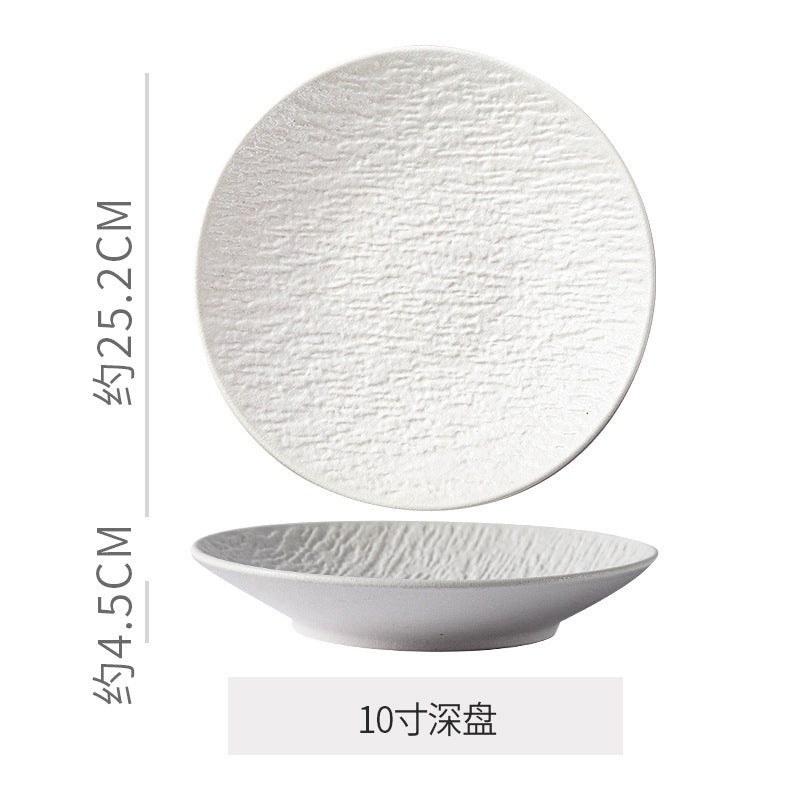 Vintage rock texture ceramic dinnerware set - soup plates, fish plates, steak plates, and vegetable plates - matte finish, high-end black and white dinnerware set