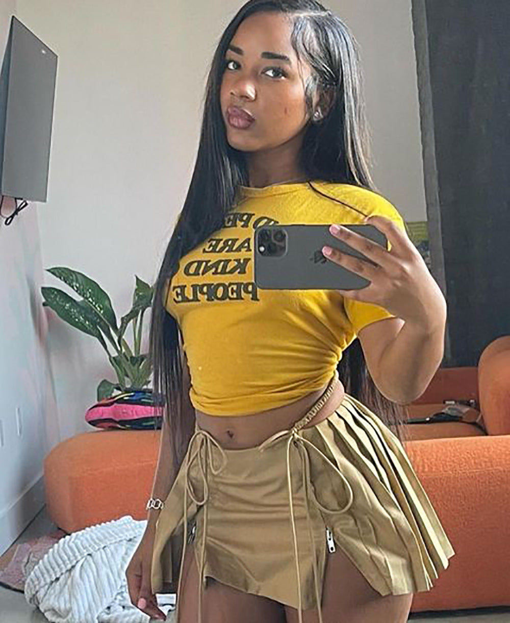 European and american cross-border women's fashion: -style, instagram-worthy, sexy, and spicy high-waisted pleated mini skirt with zipper