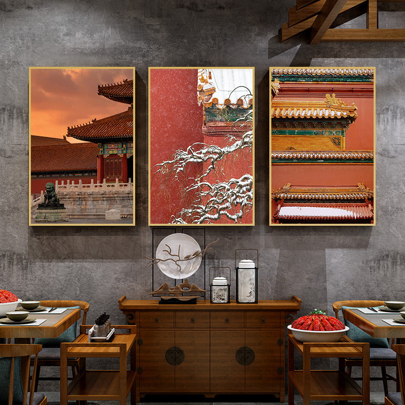 Beijing Forbidden City Snow Scene Decorative Painting New Chinese Architecture Eaves Red Wall Hanging Painting Chinese Style Restaurant Box Mural