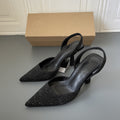 Z's 2026 spring new pointed-toe mules, black rhinestone sexy high heel women's sandals