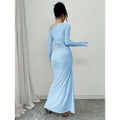 fashion  autumn new arrival elegance asymmetric slant neck waist ruffles long sleevesdress