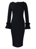 D3258 independent station export women's clothing  winter new arrival fashion solid color bodycon flared sleeve ol african dress