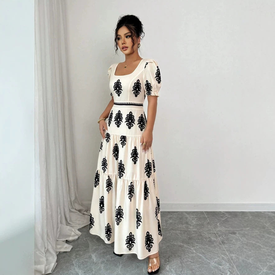 Amazon  european and american cross-border summer new arrivals: casual, versatile, high-quality short-sleeve v-neck dress