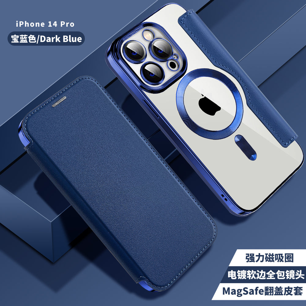 Suitable for apple 16promax mobile phone case electroplated gold shield magnetic leather case iphone17 flip full cover protective case