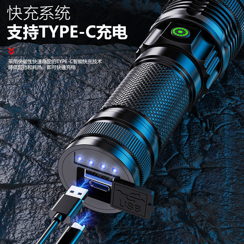 Cross-border new product 30W LED white laser flashlight USB charging outdoor zoom stepless dimming strong light flashlight