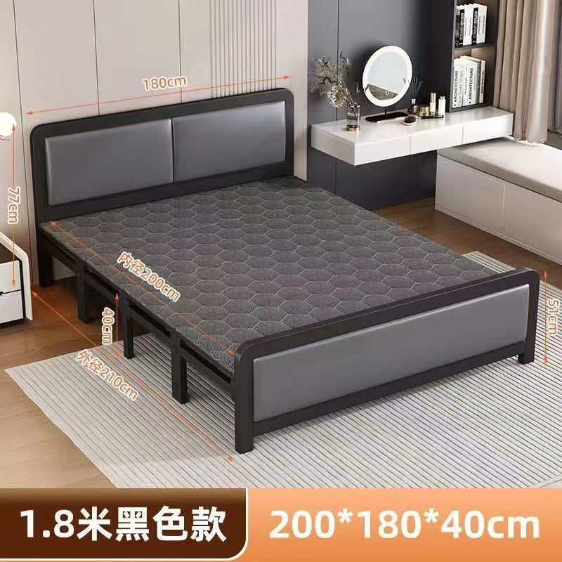 Four-fold foldable bed single bedfor homesimple office lunch break double rental house adult iron bed