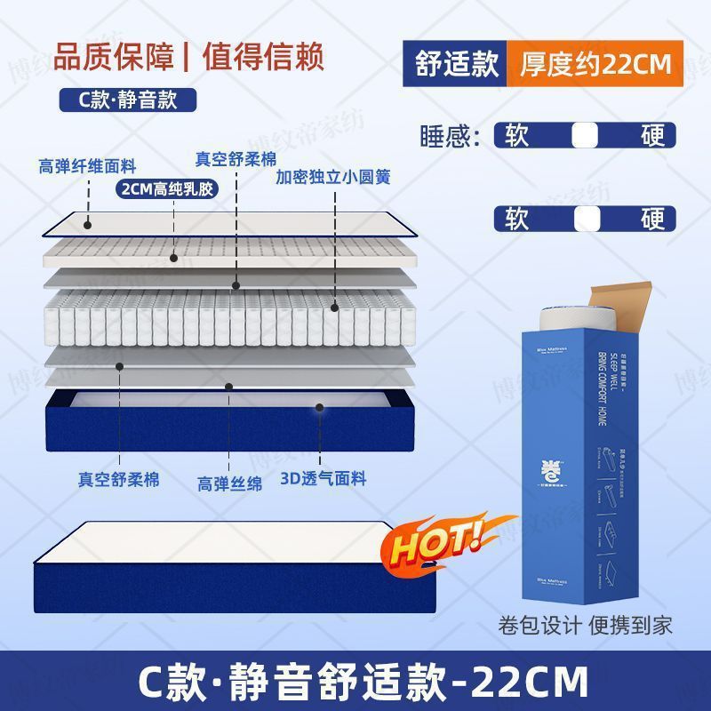 Explosive roll bag box memory cotton latex mattress home rental house ridge protection independent spring comfortable sponge mattress