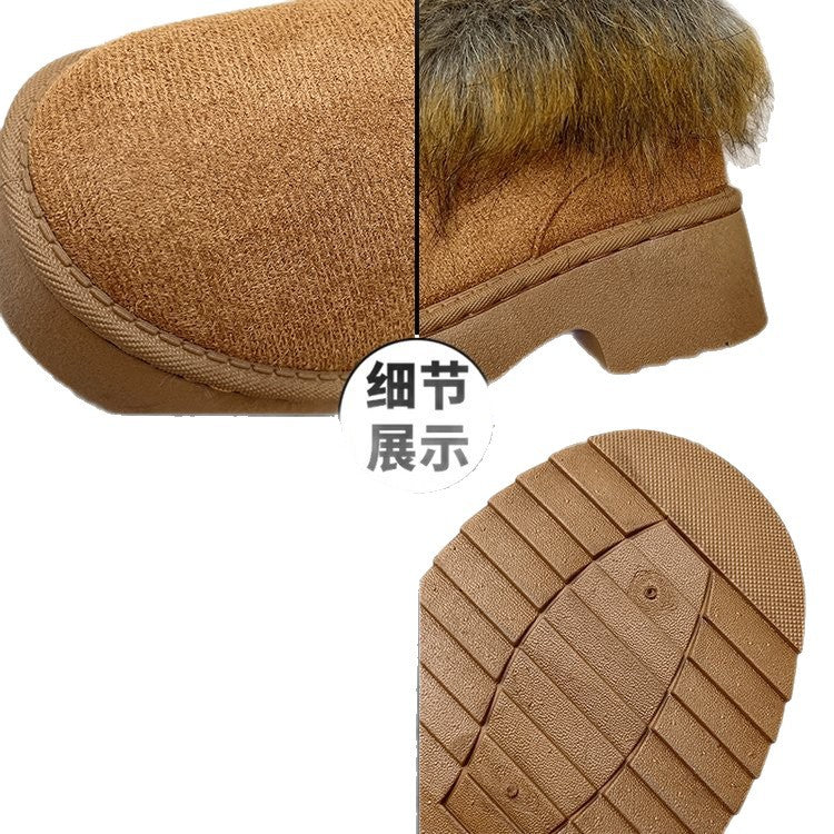 new cross-border faux mink fur boots for women - round toe, chunky sole, plush lined, fluffy snow boots