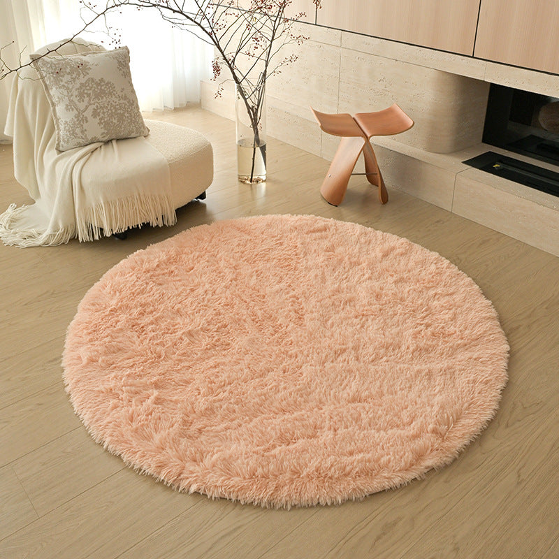 Silk wool carpet round scandinavian bedroom bedside carpet living room study bay window thickenedpure color tie-dye long hair floor mat