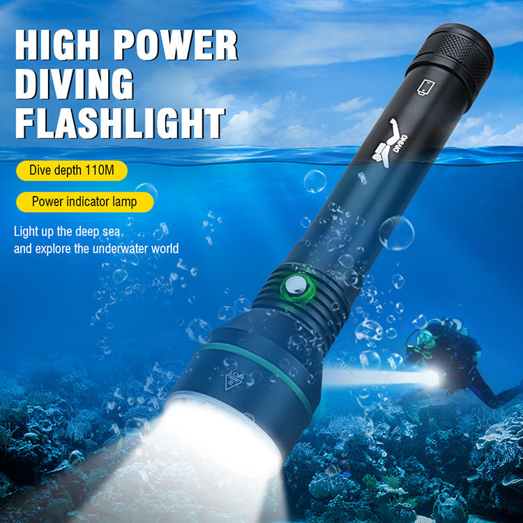 Diving flashlight strong light charging underwater equipment outdoor lighting night diving sea fishing waterproof super bright searchlight