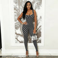 European and american style foreign trade black and white polka dot women's slim-fit printed sporty jumpsuit - figure-flattering wrap-bust trendy bodysuit