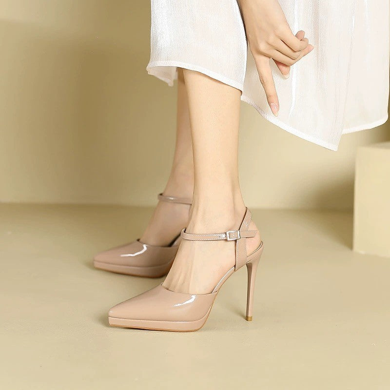 Waterproof platform flats 2025 women's summer new arrivaleasiest for matchnon-slip stiletto high heels hollow pointed toe high heel sandals for women