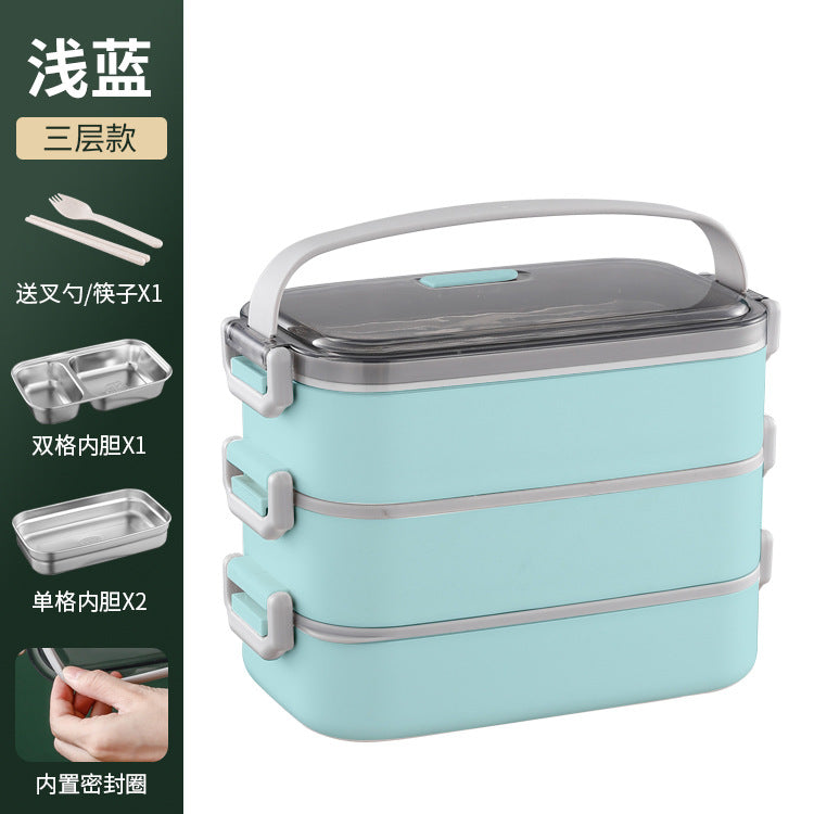 304 stainless steel double-layer lunch box Office workers can microwave oven heating and insulation Japanese-style divided lunch box multi-layer lunch box