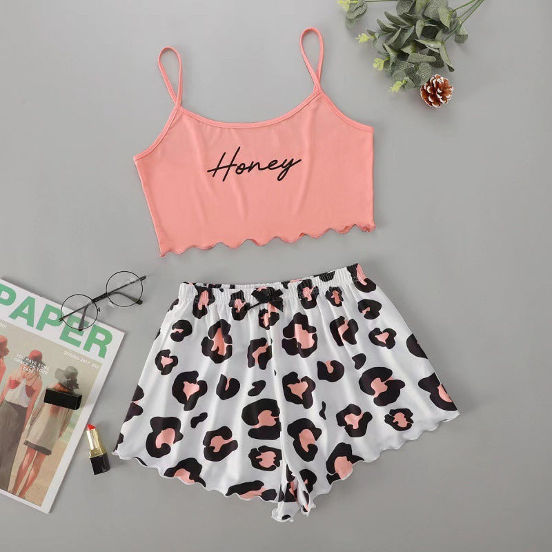 fashionnew arrivalletterhoneyprinting suspender tops shorts home wear pajamas sexysuit women's clothing