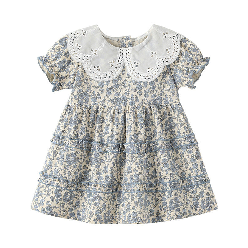 New girls' dresses: stylish princess dresses for baby girls, summer lightweight short-sleeve floral prints, children's clothing