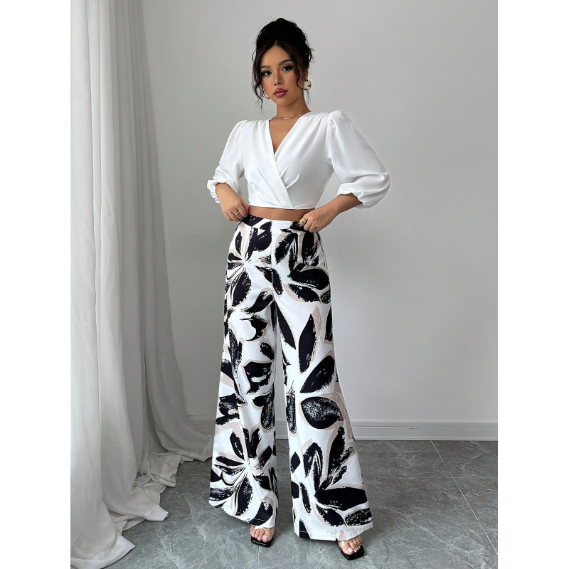 cross-border new women's fashion printed set, elegant two-piece outfit