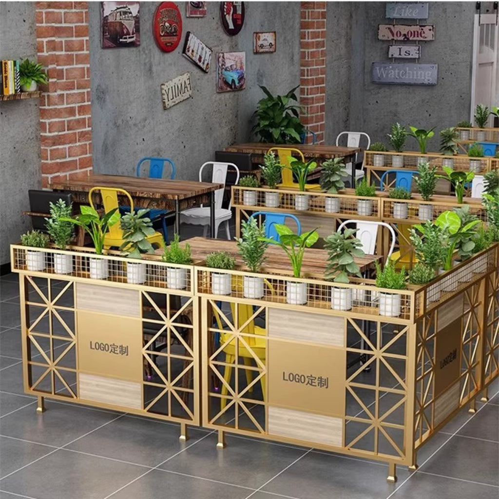 Nordic industrial style wrought iron partition flower stand restaurant aisle decorative screen milk tea shop card seat guardrail green plant fence