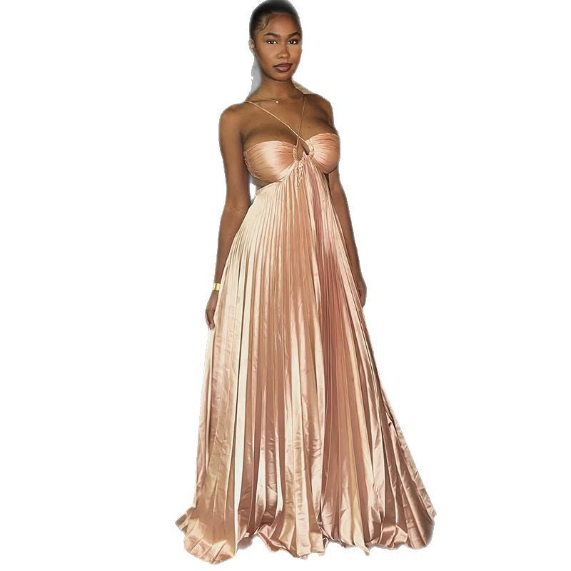 European and american cross-border women's fashion:  spring/summer new arrivals - sexy and elegant cutout backless high-waisted pleated maxi dress
