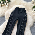 K-style high waisttie backelegant style big bell pants women's spring summer black slimming lookmopcasual pants sense of design