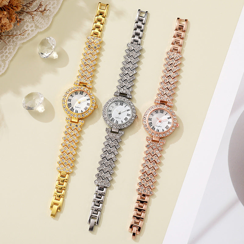Hot-selling, trendy roman numeral diamond-studded women's watch, quartz movement, bracelet-style wristwatch for women, direct from the manufacturer, in stock