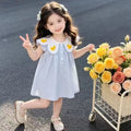 Summer girls' sweet princess dress, baby girl doll collar dress, lightweight infant outing cute cartoon dress