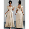 fashionsummernew arrival square collar ruffle sleeves waist slimming lookelegance jacquard slit dress for women