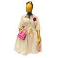 European and american cross-border women's fashion:  summer new arrival - elegant yellow striped bubble sleeve tie-waist dress