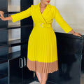 D3318  cross-border women's spring blazer collar fashion color block ol elegant pleated high waist african dress