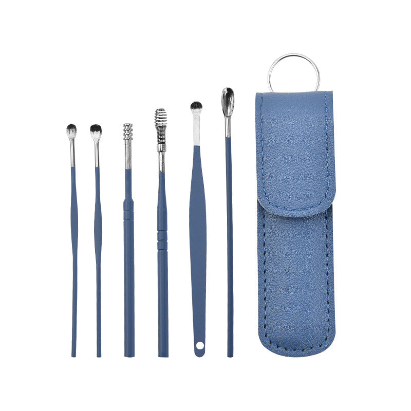 Ear pick leather case 6-piece set spiral spring ear pick six-piece set ear cleaner ear pick ear picking tool