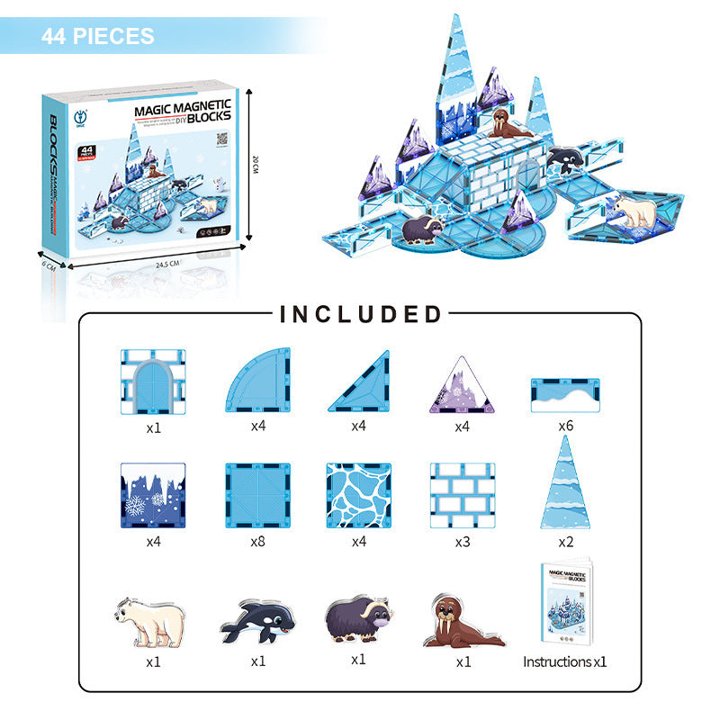 Kids educational diy painted diamond pattern magnetic track building blocks baby puzzle puzzle magnetic sheet square castle toy