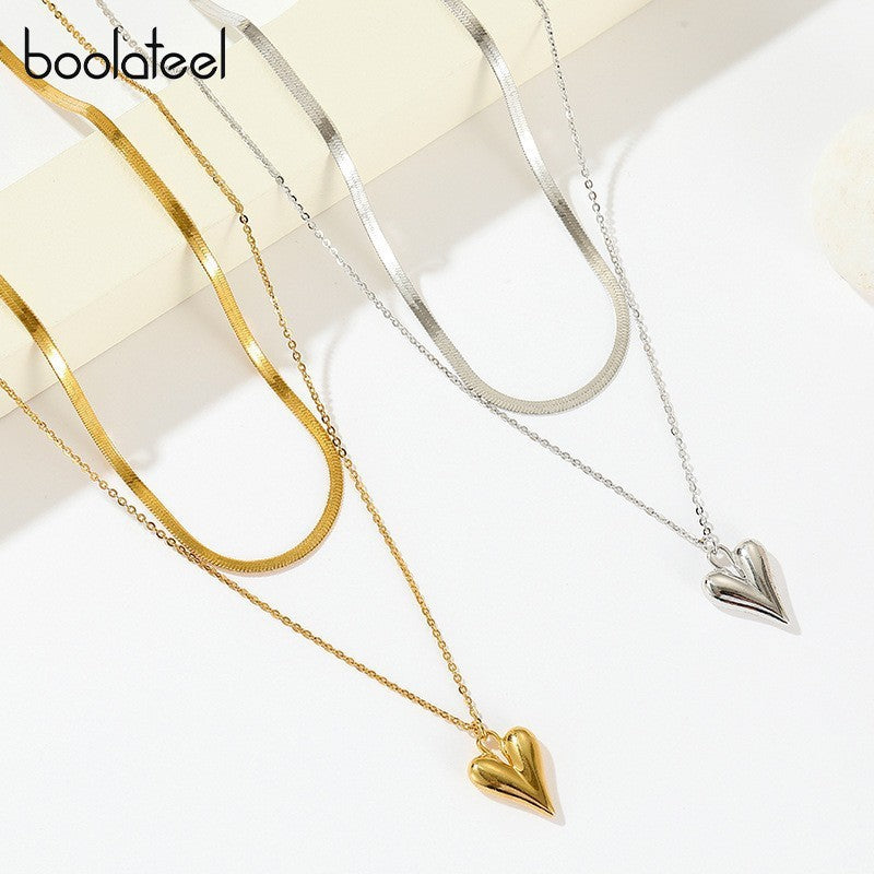 creative retro alloy heart pendant earrings fashionelegant heart-shaped stacking chain necklace gold