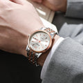 Mcykcy brand steel band alloy business watch with date and day display - cross-border wholesale casual dual calendar quartz watch