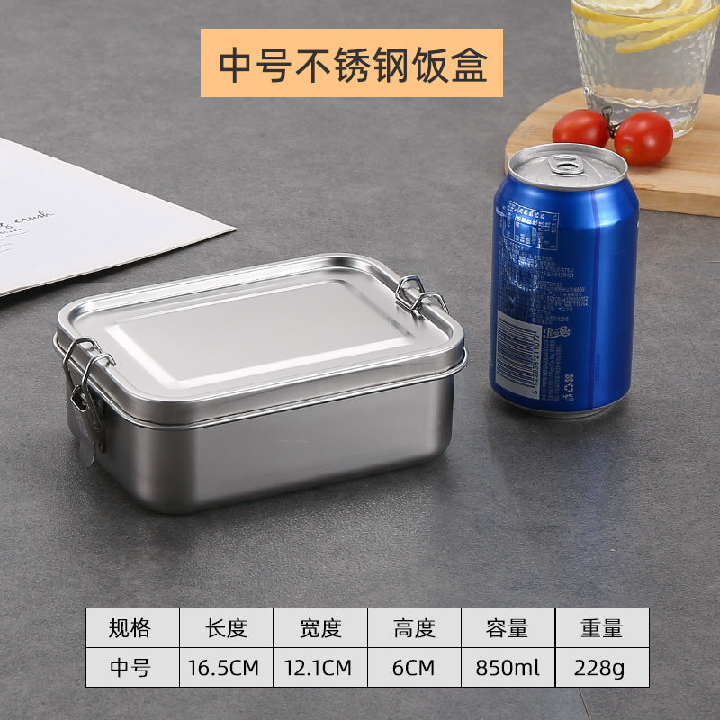 304 stainless steel Japanese fresh-keeping box with bamboo cover storage refrigerator storage rectangular wooden cover lunch box stainless steel box