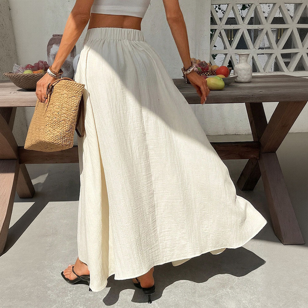 fashionexport summer vacation casual skirt high waist large swing slimming lookeasiest for match beach long skirt