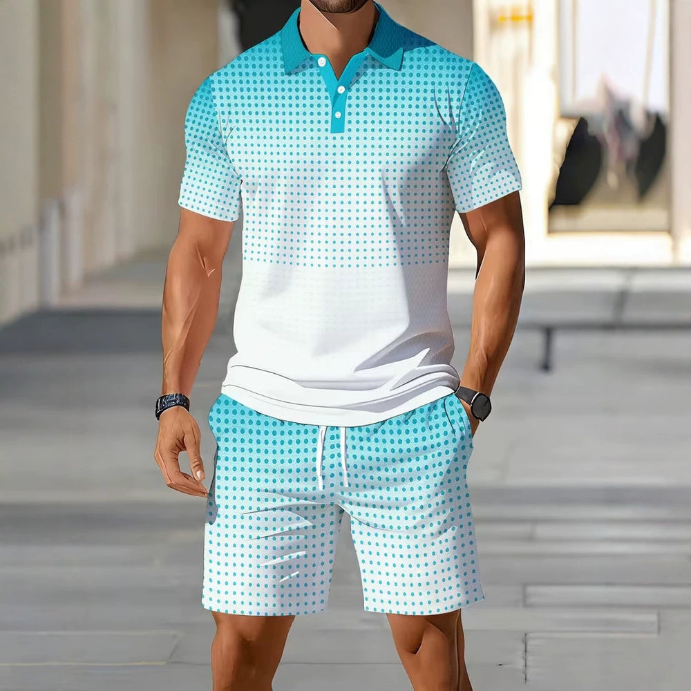 hot-selling men's polo shirt set, new summer two-piece casual short-sleeve and shorts set, dropshipping available