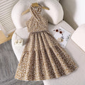 Export hot style girl's clothing spring and summer fashionnew arrival cross halter floral sleeveless tops skirt suit