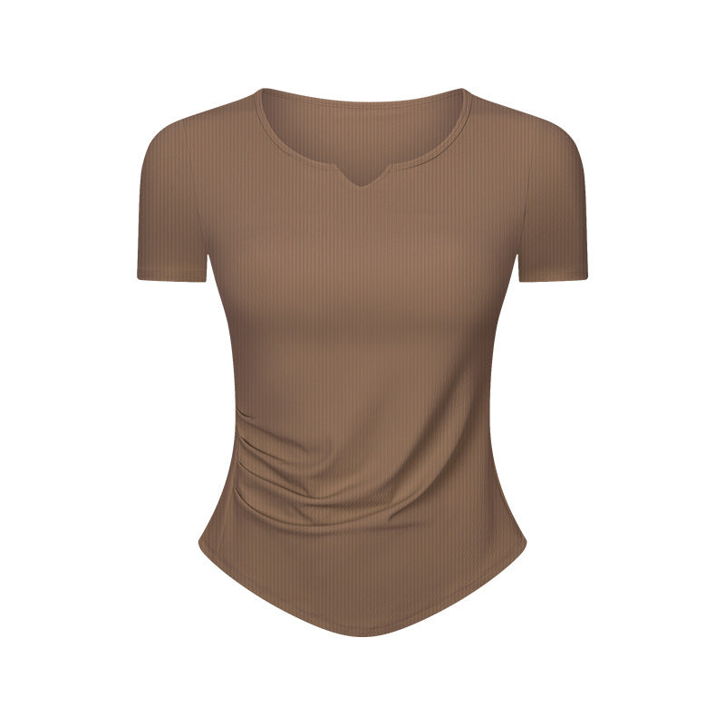Spr ribbed trim fashion v-neck activewear short sleeve women's fitness running slim fit yoga top ds386